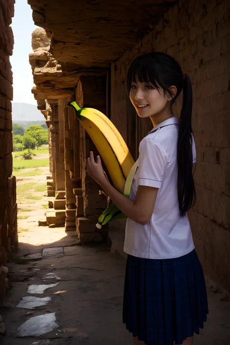 the existence of the banana is proof of god.　there is an elementary school woman holding up a large banana and declaring、she is ...