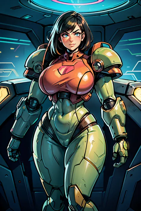 heroic woman wielding large pistol, handgun, pistol, gun, sexy, professional artwork, detailed eyes, beautiful eyes, beautiful face, flawless face, gorgeous face, smooth features, large breasts, blush, thick thighs, beautifully detailed background, chubby,...