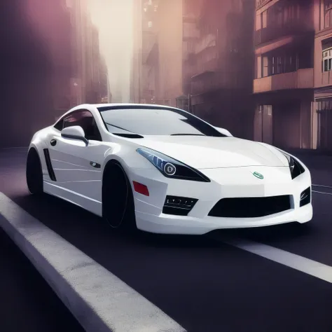 a white sports car on a city street, photo of car artstation,