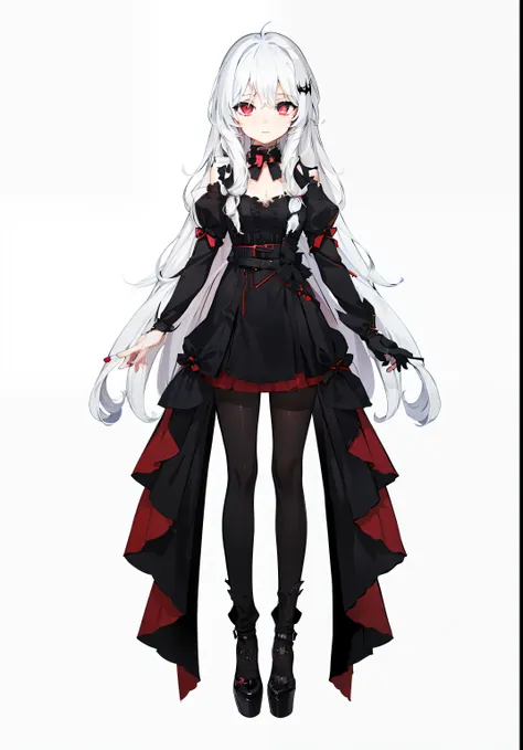 long white hair 1.2 | black color dress | animemanga girl | vtuber full-body model | gothic maiden anime girl | black dress anim...