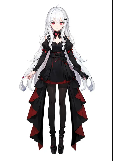 long white hair 1.2 | black color dress | animemanga girl | vtuber full-body model | gothic maiden anime girl | black dress anim...