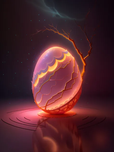 efecto shatter en after effects,,soft 3d opaque intricately carved ivory shiny cracked broken shell egg in a dimly lit room, con...