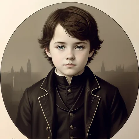 (a detailed drawing of  a Irish boy, portrait :1) , detailed, historic illustration, gothic, magic, hyperrealistic ,8k,europe,(cute),