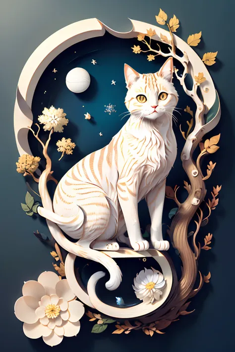 (((obra-prima))), bestquality, illustration, beautifuldetailedglow,
paper_cut, cat, tree, lua,