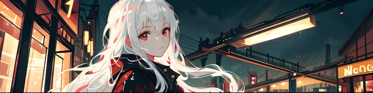 masterpiece, best quality, extremely detailed, cinematic lightning, intricate detail, highres, official art, finely detailed beautiful face and eyes, high resolution illustration, 8k, depth of field, bokeh, solo, 1girl, a girl with white hair and red eyes,...