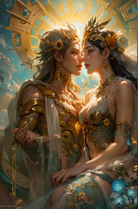the god and goddess of light and dreams by Hans Zatzka, Craig Mullins, trending on artstation, Manitoba Contemporary Art
