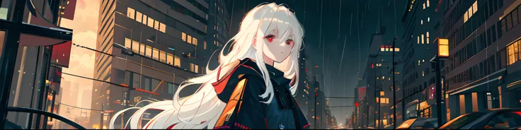 masterpiece, best quality, extremely detailed, cinematic lightning, intricate detail, highres, official art, finely detailed beautiful face and eyes, high resolution illustration, 8k, depth of field, bokeh, solo, 1girl, a girl with white hair and red eyes,...