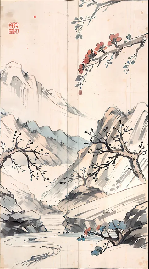 (masterpiece, best quality: 1.2), (no_humans), mountains in the distance, traditional chinese ink painting, houses, tombstones, ...