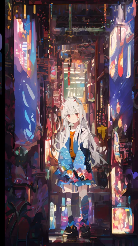 (tmasterpiece:1.2),best qualtiy,MIDJOURNEY,1girll,独奏,long whitr hair,whaite hair,looking at viewert,longer sleeves,black color dress,shift dresses,Own hands together,ahoge,Very long hair,The shirt,By bangs,red hair,hair adornments,Heterochromatic,O cabelo ...