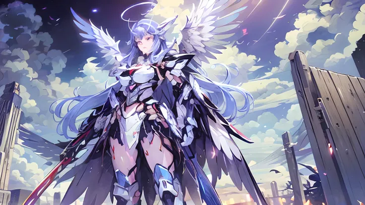 anime - style image of a woman with wings and a sword, angel knight girl, mechanized valkyrie girl, beautiful cyborg angel girl,...