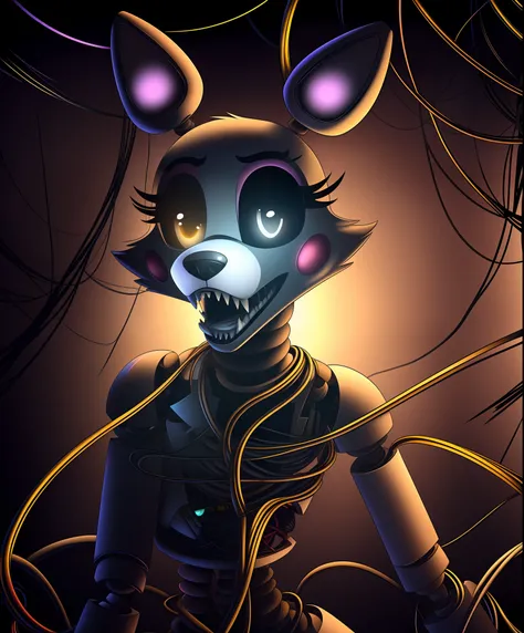 manglefnaf, furry female, robot, (wires, tangled, broken, detached limbs, detached head:1.2), solo, (best quality), (abstract to...