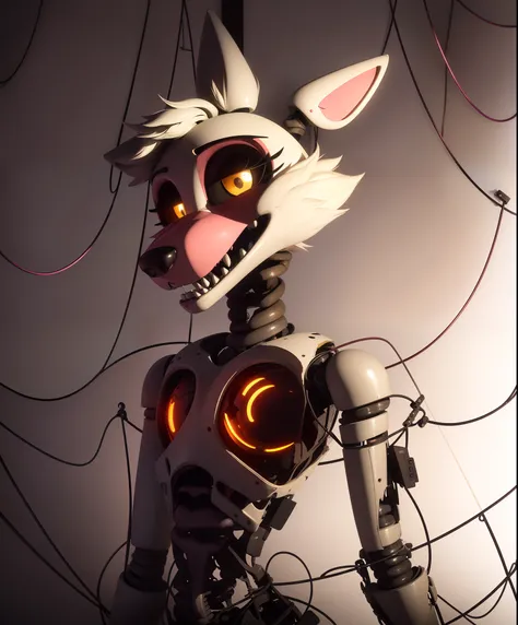 manglefnaf, furry female, robot, (wires, tangled, broken, detached limbs, detached head:1.2), solo, (best quality), (abstract to...