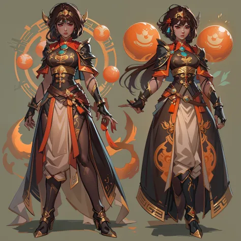 a close up of a strong amazon woman in her 30s, with red eyes and brown hair, wearing a black and red hoop skirt dress, surrounded by giant orbs made of slime, a heroine with red eyes, female mage with sun power, middle-eastern princess, standing in a midd...