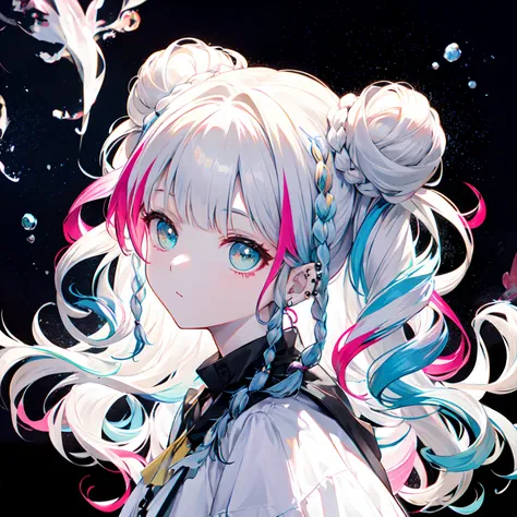 from side,solo,(braid:1.4),two side up,dreadlocks,(drill hair,hime cut,afro,ponytail,twintails,hair bun:0.8),(wavy multicolor hair:1.2),(smokeanywhere:1.4),piercing