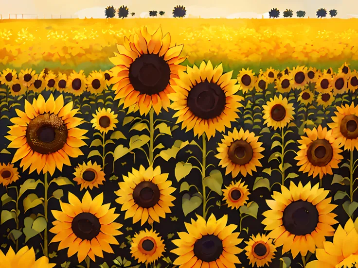 there are many sunflowers in a field with a sky background, sunflower field, sunflowers, field of sunflowers, scene: sunflower f...