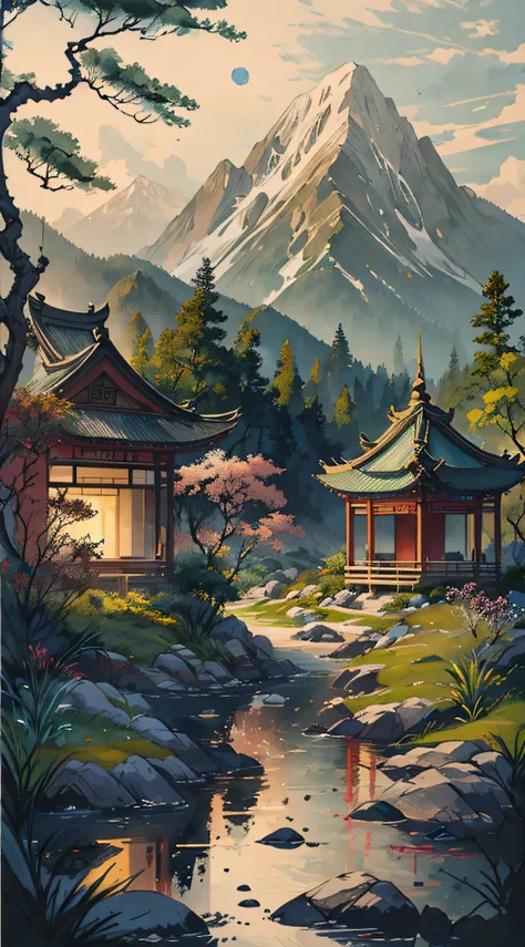 超高分辨率，tmasterpiece，8k，wallpapers，highestquali，extremely detaile，shen mengxi's painting "qianli jiangshan" depicts a landscape in...