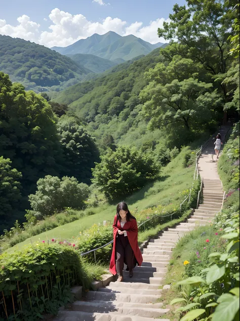 up the green slope, beneath the forest’s roof, 
with slow, soft steps leaving the mountain’s steep, 
and sought those inmost lab...