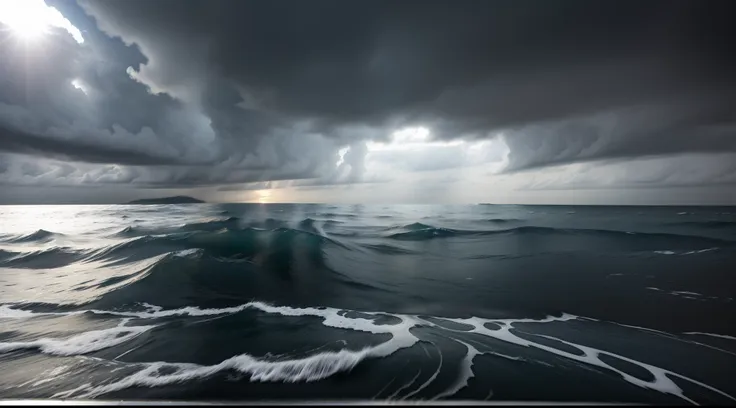 sea surface，choppy，large wide angle，ssee-through，downpours。