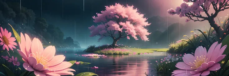 nature, relaxing, peace , raining, flowers, blossoms, pink, pink color theme, monsoon , fresh,  happy , rainy weather ,colorful,...