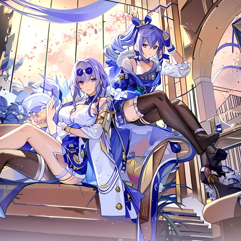 anime characters sitting on couch in a room with a window, a scene from the《azur lane》videogame, 《azur lane》role, wlop and sakim...