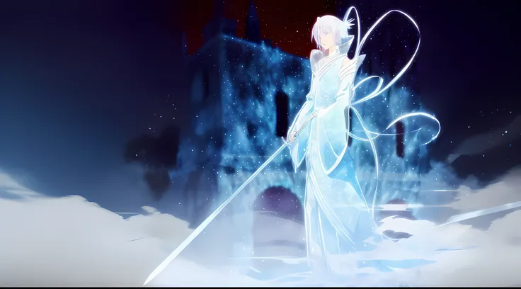 ethereal anime, White-haired god,, anime style like fate,((Masterpiece)),(((Best quality))),absurderes,1个Giant Breast Girl,Hair color:blanche,hairstyle fax,Eyes,The environment changes,hairstyle fax,Pose Zi too,Female pervert,Shirt Shangyi,As estrelas,char...