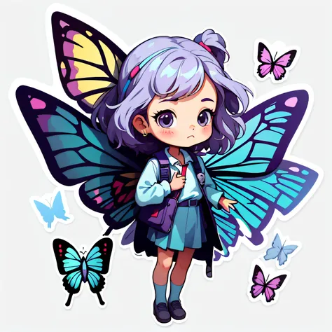 cute female child,simple backgound,butterfly wings,2d,Image design,doctor outfit,the doctor