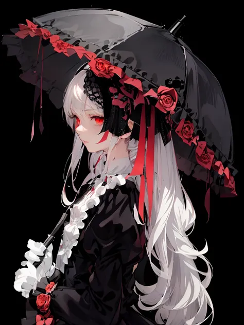 there is a woman with long white hair holding an umbrella, gothic maiden anime girl, beautiful anime art, portrait of lolita, be...