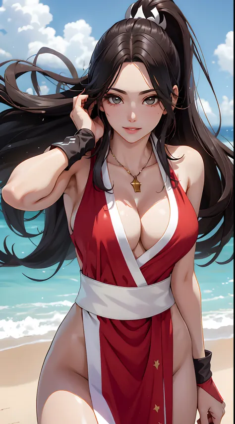 ( Best quality, tmasterpiece:1.5), (Photo above the chest:1.5),Kizi, Beautiful face, Detailed eyes,light in face, mini-skirts,ssmile,(cleavage:1.5)long whitr hair,Black color hair,(Off-the-shoulder attire:1.5),(Bigchest:1.5)(cleavage:1.5),perfect body figu...