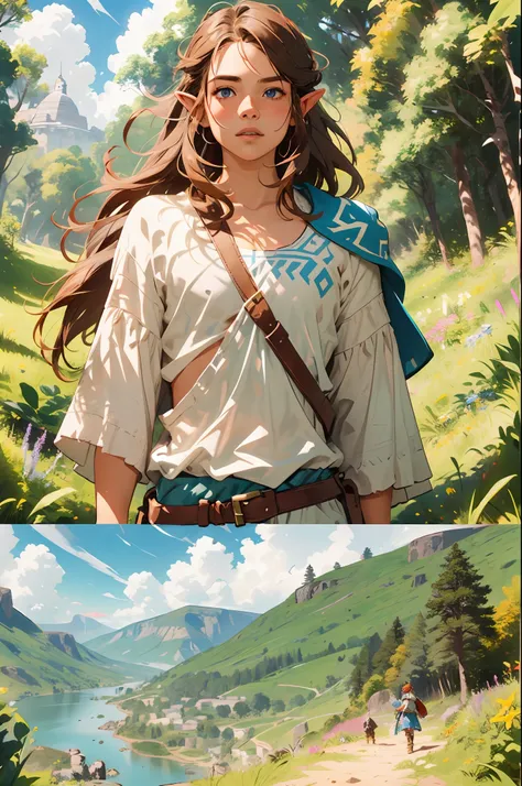 (Award Winning Digital Artwork:1.3) of (Ultra detailed:1.3) solo, 1boy, leaning, blue eyes, blond hair, beautiful forest, shirtless, handsome, straps, gorgeous,CGSociety,ArtStation, forest, fantasy, breath of the wild, botw, extremely detailed face, detail...
