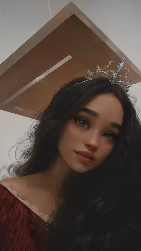 Theres a woman with a tiara on her head posing for a photo, alta qualidade, melhor qualidade, usando tiara fractal de cristal, usando tiara, Alanis Guillen, 18 anos, usando uma coroa cinza claro, usando uma tiara, com coroa, com uma coroa, usa uma coroa ci...