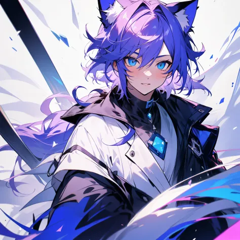 1boy，light violet hair，blue color eyes，cat ear