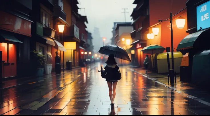 behind an umbrella in the rain