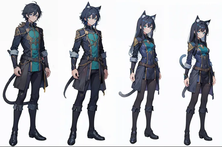 masterpiece, best quality,gender transformation, mtf, sequence, neko, cat-girl, full body, standing, simple white background