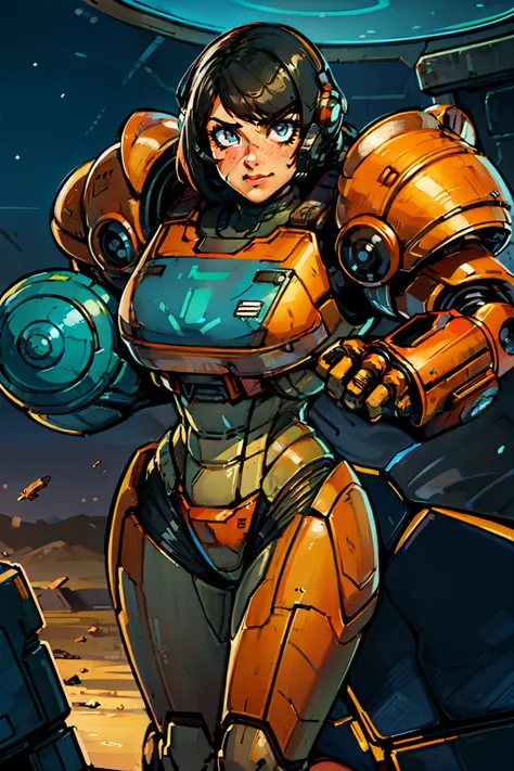 sexy, professional artwork, detailed eyes, beautiful eyes, beautiful face, flawless face, gorgeous face, smooth features, blush, thick thighs, beautifully detailed background, sci-fi, science fiction, future, neon lights, space ship interior, space ship, s...