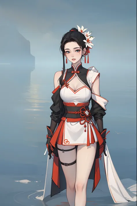 1 woman、full bodyesbian,white backgrounid,xianxia,long whitr hair、gorgeous hair accessory、Hanfu,high detal,sketching,Denoising,cinematic colorgrade,white backgrounid,Ultra-high resolution,Sharp focus,Epic composition,tmasterpiece,(The is very detailed的 CG ...