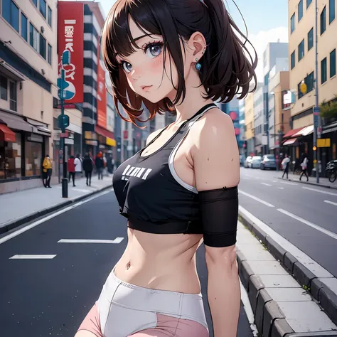 (masterpiece), (1girl, solo, alone:1.1), beautiful anime girl, street, sexy, 
make up, blush, earring, sneakers, 1girl, pantyhos...