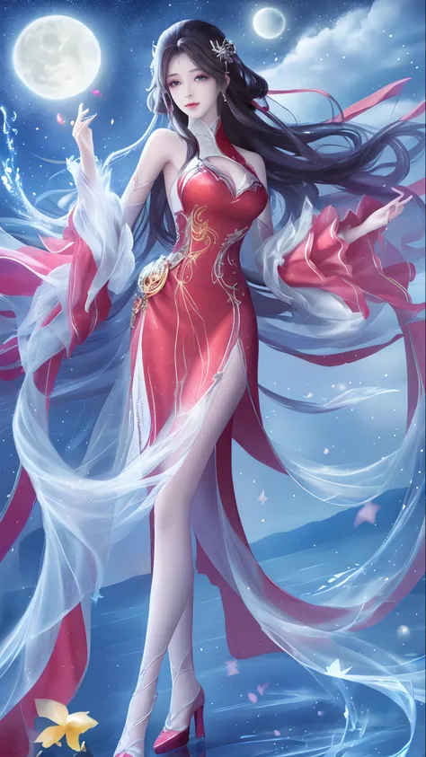 The moonlight sprinkled like water on the slender figure of the emperor sister,She stands gracefully surrounded by mountains and rivers,Its like a beautiful picture。She in the night,Hair falls on your shoulders like a waterfall,Exudes an attractive sheen。H...