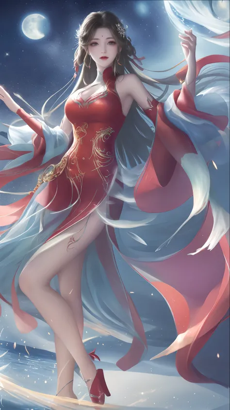 The moonlight sprinkled like water on the slender figure of the emperor sister,She stands gracefully surrounded by mountains and rivers,Its like a beautiful picture。She in the night,Hair falls on your shoulders like a waterfall,Exudes an attractive sheen。H...