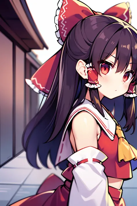 reimu hakurei、close range、glares、Petite、length hair