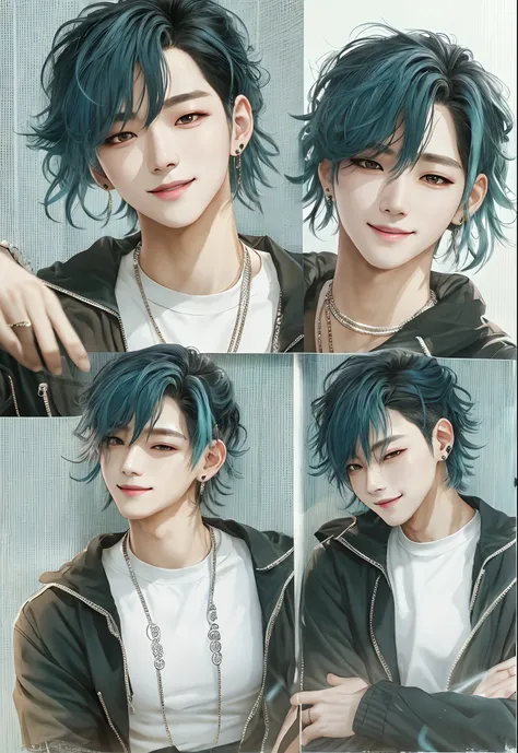 Take a selfie in a fashionable white city, Idol Photos, Professional Photos, extra detailed face, detailed punk hair, very detailed character, inspired by Sim Sa-jeong, single realistic face, Cai Xukuns, detailed realistic faces, highly detailed realistic ...