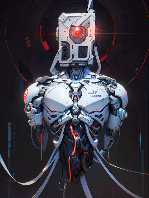 white male robot, cyclops, biomechanicals，complex robot，fully grow，hyper realisitc，crazy little details，extremely clean lines，cy...