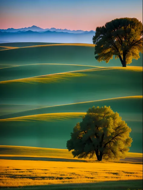 morning glow，On the steppe，The tree，mont，beautiful natural places，k hd