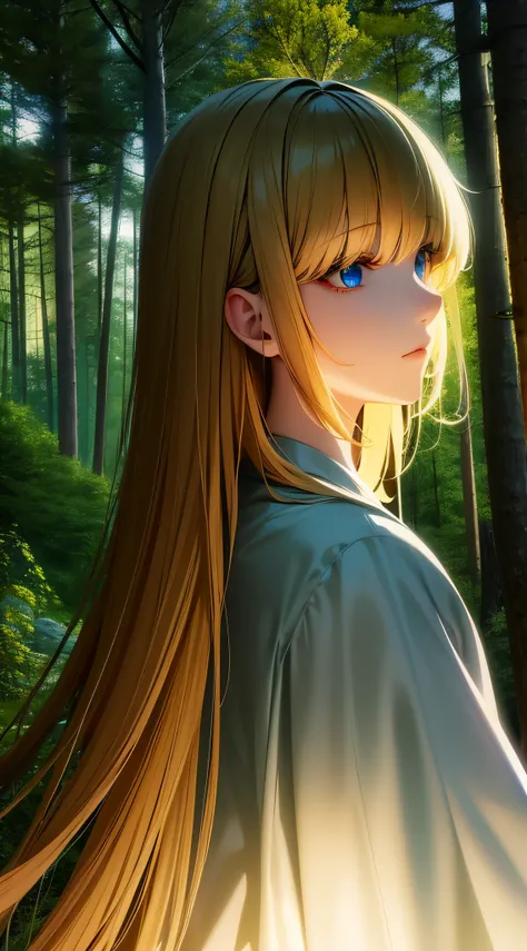 "Shining eyes, anime-inspired fantasy in a majestic forest, light comes from behind face, rendered in breathtaking 8k resolution."