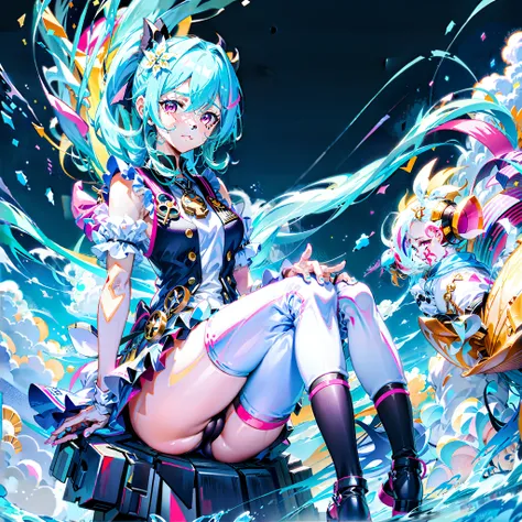 Anime girl sitting on the ground，Legs crossed, Splash art anime Loli, wallpaper anime blue water, A scene from the《azur lane》videogame, macross delta splash art, Kushatt Krenz Key Art Women, Best anime 4k konachan wallpaper, trending on artstation pixiv, D...