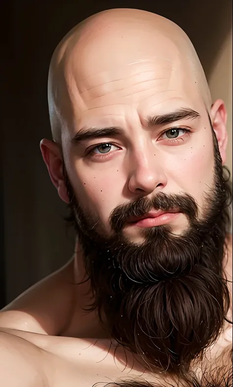 Hyper realistic portrait super detailed sexy face bald beard bright eyes portrait