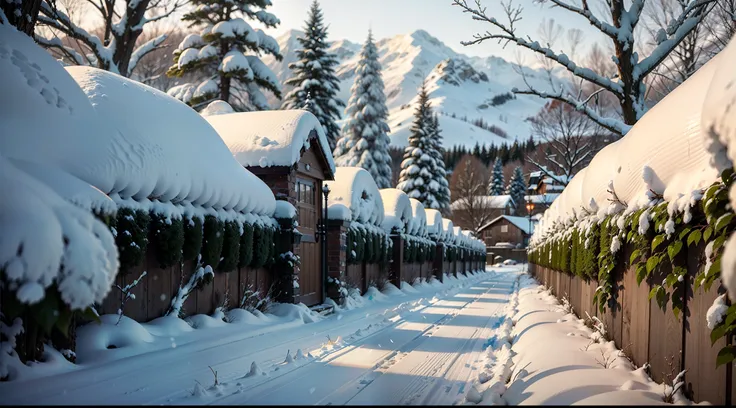 Hedges covered with snow