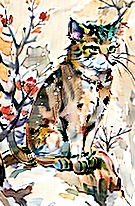 Poetry Brush Study Book Girl Plum Blossom Frowning Cat Treading Snow