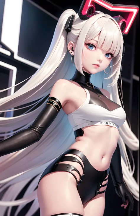 optimum，tmasterpiece，A high resolution，best qualtiy，hyper HD，super detailing，Award-Awarded，16k，独奏，（The upper part of the body），anatomy correct，Beautiful cyberpunk girl，Ex Machina，cute  face，high light，Gradient Beige Hair，Hairline，（（Scarlet eyes）），long eyel...