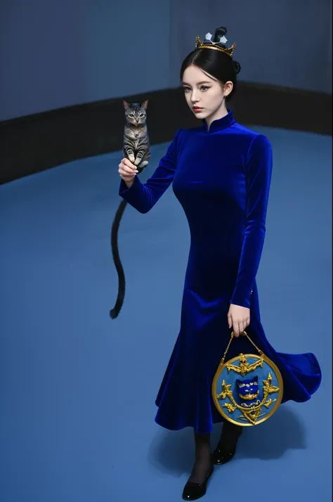 Queen of the Cat Country、Wearing a velvet dress，Cat soldiers are also marching in blue uniforms