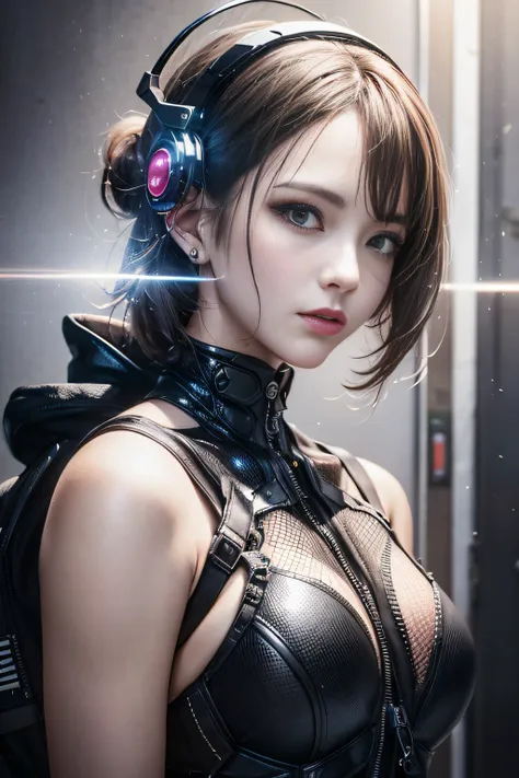 (top-quality,8K,32K,​masterpiece,nffsw:1.3),超A high resolution,(Photorealsitic:1.4),Raw photo, cyber punk Girl, Cute face in detail, Cyberpunk Hair, Cyberpunk Fashion, Very detailed clothes, Half body shot,
,Background of the cyberpunk world, Backlight eff...